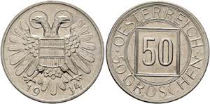 1. Republik 1918-1938 - 50 Groschen 1934 ... 