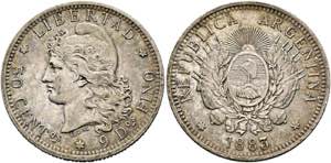 ARGENTINIEN - 50 Centavos 1883 AV kl. ... 