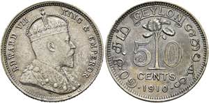CEYLON - SRI LANKA - 50 Cents 1910 AV winz. ... 