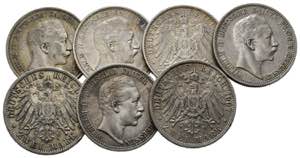 Wilhelm II. 1888-1918 - Lot 7 Stück; 2 Mark ... 