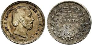 Wilhelm III. 1849-1890 - 5 Cents 1887 KM 91 ... 