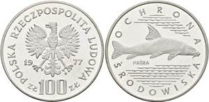 POLEN - 100 Zloty 1977 Silber PROBA ... 