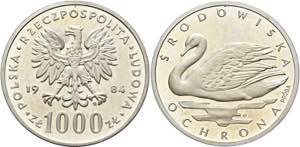 POLEN - 1000 Zloty 1984 Silber PROBA ... 