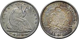 U S A - Half Dollar 1873 gestopftes Loch KM ... 