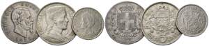 WELTLOTS - Lot 3 Stück; Italien 5 Lire 1877 ... 