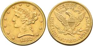 U S A - 5 Dollars (8,35g) 1882 Philadelphia ... 