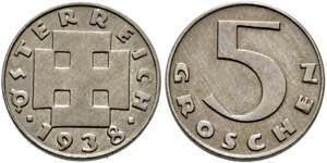 1. Republik 1918-1938 - 5 Groschen 1938 R ... 