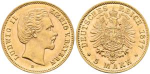 Ludwig II. 1864-1886 - 5 Mark 1877 D ... 