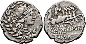 Cn. Gellius - Denarius (3,81 g), Roma, 138 ... 