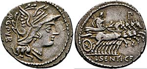 L. Sentius C.f. - Denarius (3,88 g), Roma, ... 