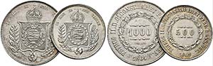 Pedro II. 1831-1889 - Lot 2 Stück; 500 Reis ... 