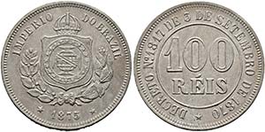 Pedro II. 1831-1889 - 100 Reis 1875 R KM:477 ... 