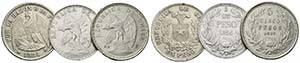 CHILE - Republik - Lot 3 Stück; Peso 1884 ... 