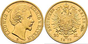 Ludwig II. 1864-1886 - 20 Mark (7,94g) 1872 ... 