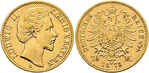 Ludwig II. 1864-1886 - 10 Mark (3,93g) 1873 ... 
