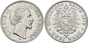 Ludwig II. 1864-1886 - 2 Mark 1876 D  J:41 ... 