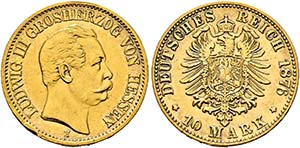Ludwig III. 1848-1877 - 10 Mark (3,93g) 1876 ... 