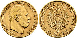 Wilhelm I. 1871-1888 - 10 Mark (3,95g) 1878 ... 