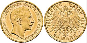 Wilhelm II. 1888-1918 - 20 Mark (7,95g) 1909 ... 