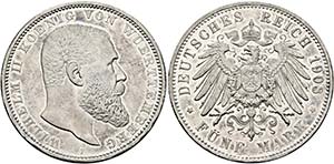 Wilhelm II. 1891-1918 - 5 Mark 1908 F kl. ... 