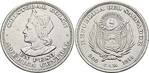 EL SALVADOR - Peso 1911 CAM  KM:115.1 s.sch.