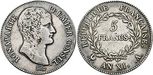 Napoleon I. als Konsul - 5 Francs AN XI ... 