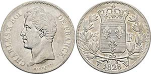 Karl X. 1824-1830 - 5 Francs 1828 W Lille  ... 
