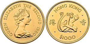 HONG KONG - 1000 Dollars (15,96g) 1980 Jahr ... 