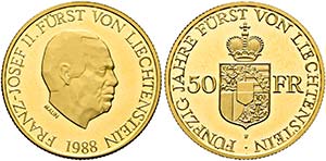 Franz Joseph II. 1938-1989 - 50 Franken ... 