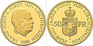 Franz Joseph II. 1938-1989 - 50 Franken ... 