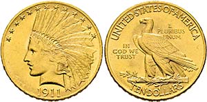 U S A - 10 Dollars (16,74g) 1911 Indiana   ... 