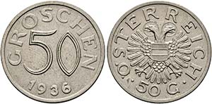 1. Republik 1918-1938 - 50 Groschen 1936  ... 