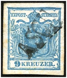 Böhmen - ʘ,   ASCH auf 9 Kr. blau, Type I, ... 