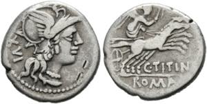 C. Titinius - Denarius (3,70 g), Roma, 141 ... 