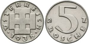 1. Republik 1918-1938 - 5 Groschen 1938 Wien ... 