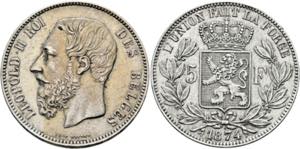 Leopold II. 1865-19095 Francs 1874 kl. ... 