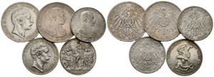 Wilhelm II. 1888-1918Lot 5 Stück; 5 Mark ... 