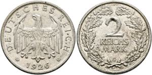 Weimarer Republik 1919-19452 Reichsmark 1926 ... 