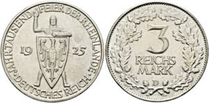 Weimarer Republik 1919-19473 Reichsmark 1925 ... 