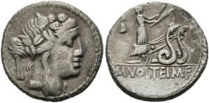 M. Volteius M.f. - Denarius (3,80 g), Roma, ... 