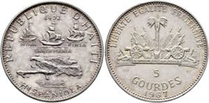 HAITI5 Gourdes 1967 IC; 10. Jahrestag der ... 