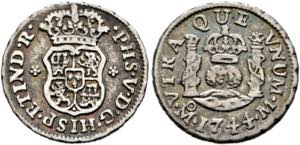 Philipp V. 1700-17461/2 Real 1744 Mo-M  - KM ... 