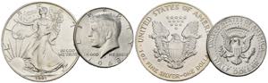 U S ALot 2 Stück; Dollar 1991, Liberty und ... 