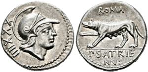 P. Satrienus - Denarius (3,91 g), Roma, 77 ... 