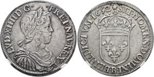 Ludwig XIV. 1643-1715 - 1/2 Ecu 1652 B Rouen ... 