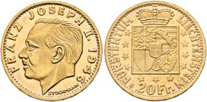 Franz Joseph II. 1938-1989 - 20 Franken ... 