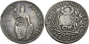 PERU - 8 Reales 1834 M.M. Lima mit ... 