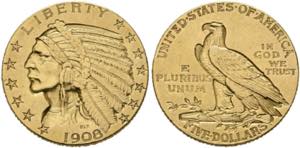 U S A - 5 Dollars 1908 Indianer 