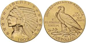 U S A - 5 Dollars 1909 Indianer 
