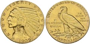 U S A - 5 Dollars 1909 D Indianer 